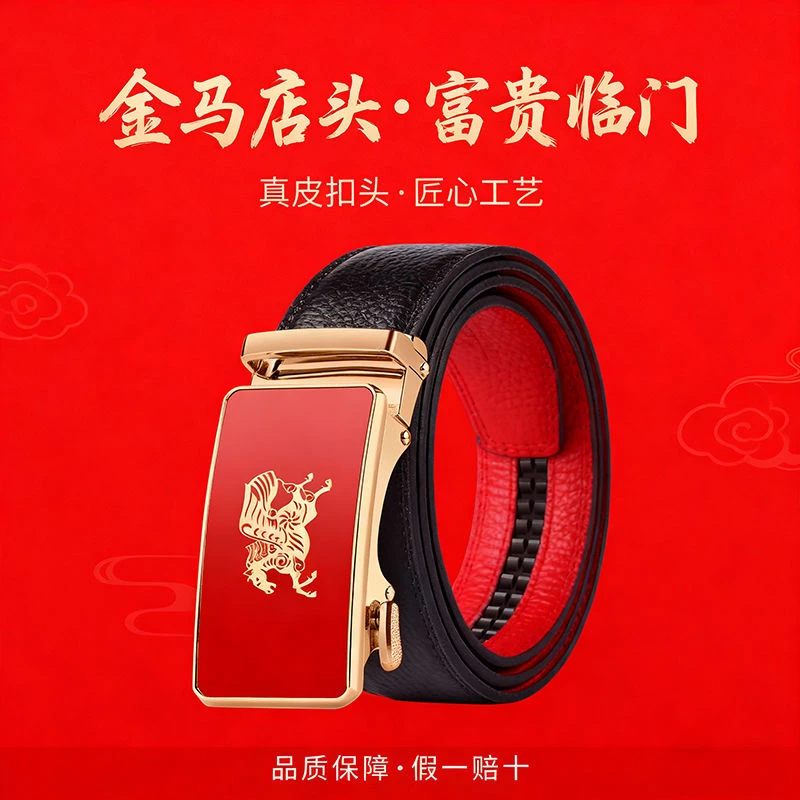 马年行大运必备JEEP吉普皮带本命年红色款真皮喜庆裤腰带喜庆装