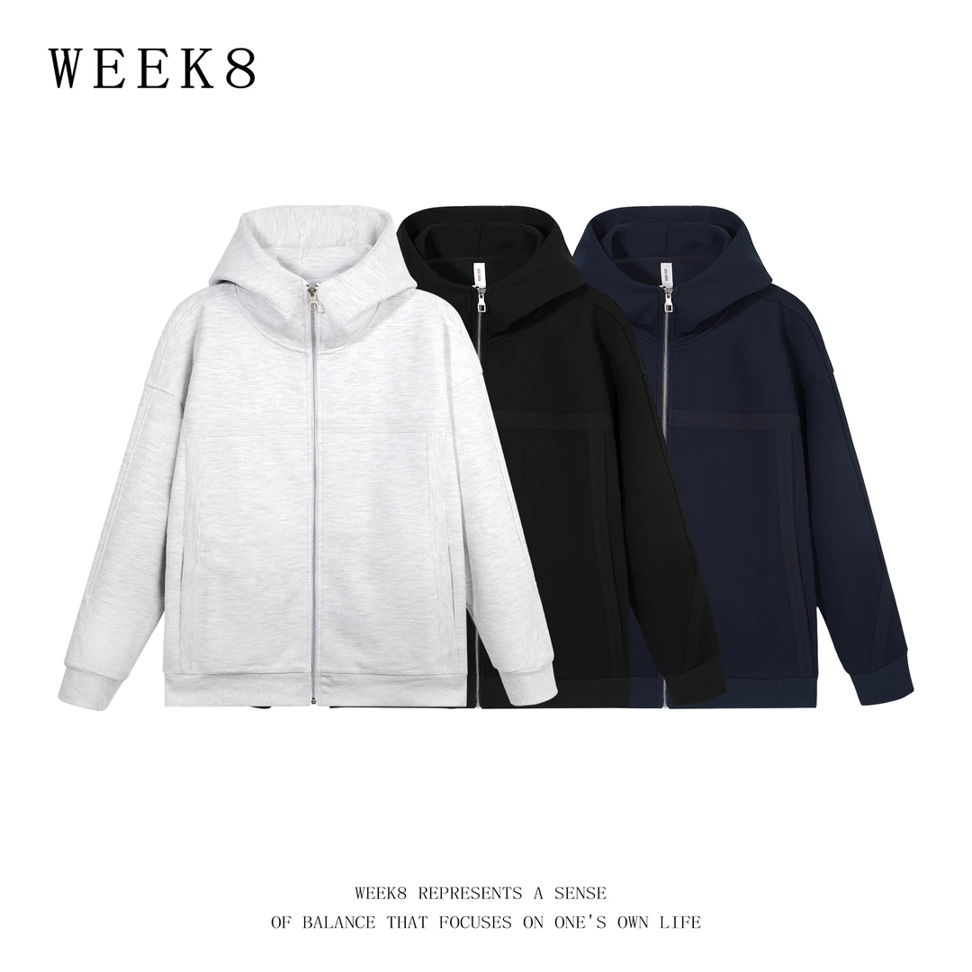 【Week8】穿搭重磅宽松拼接拉链纯色卫衣运动连帽炫酷春7683男装