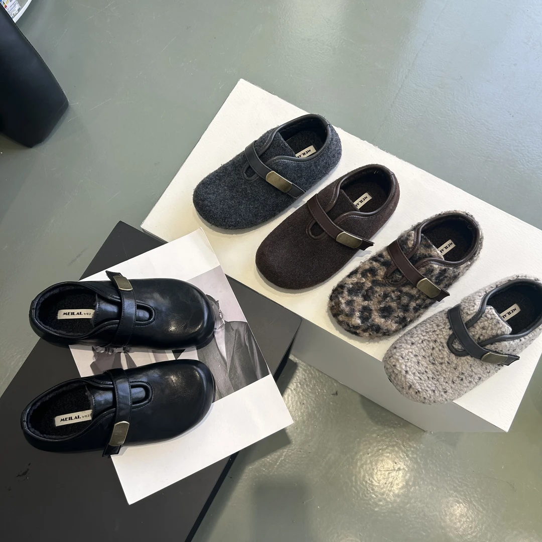 内增高加绒复古毛呢勃肯鞋毛毛鞋女秋冬保暖棉鞋昵子单鞋小皮鞋女