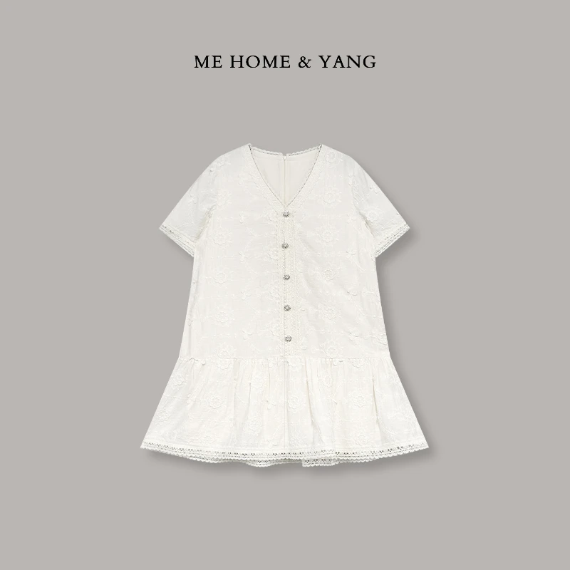 ME【重工刺绣立体花连衣裙】白色春季欧若风气质通勤裙子MEQS5615