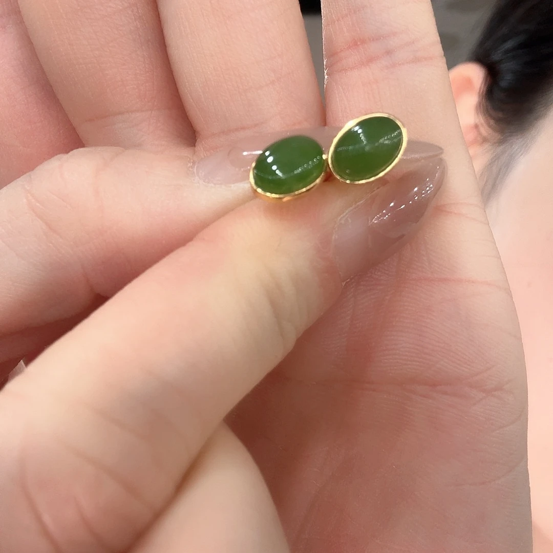 和田玉银S925镶嵌耳饰