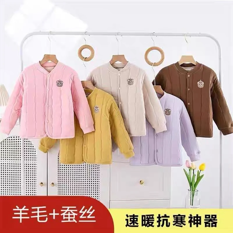 F0289男女童冬季蚕丝羊毛加厚双层保暖校服神器内搭上衣