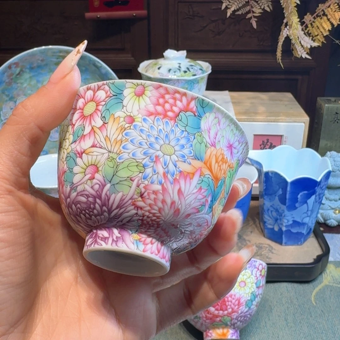 ～***万菊粉彩杯杯哦耶