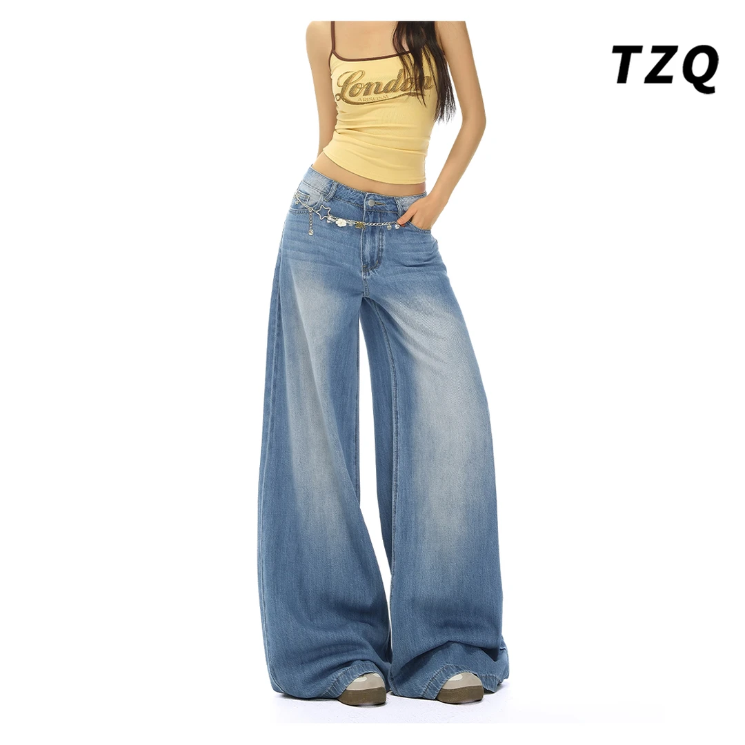 0101【金拐子专属】水洗蓝阔腿牛仔裤女2025高腰显瘦宽松百搭直筒裤