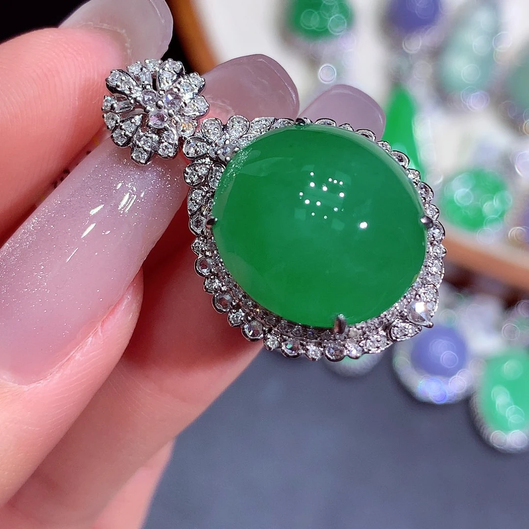 翡翠18K金镶嵌吊坠(不含链)