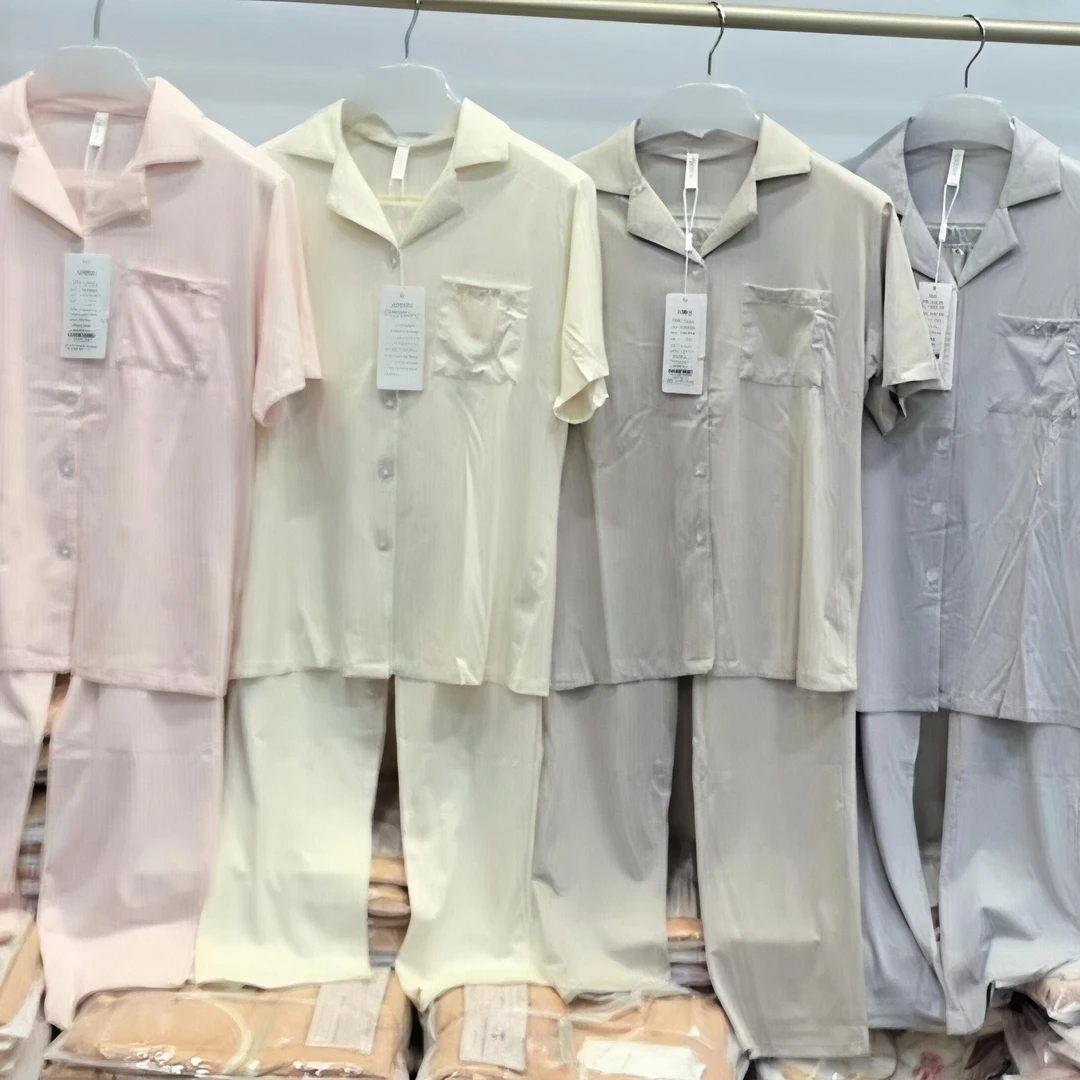[莱卡棉]睡衣女士夏季纯棉短袖长裤家居服夏天薄款套装