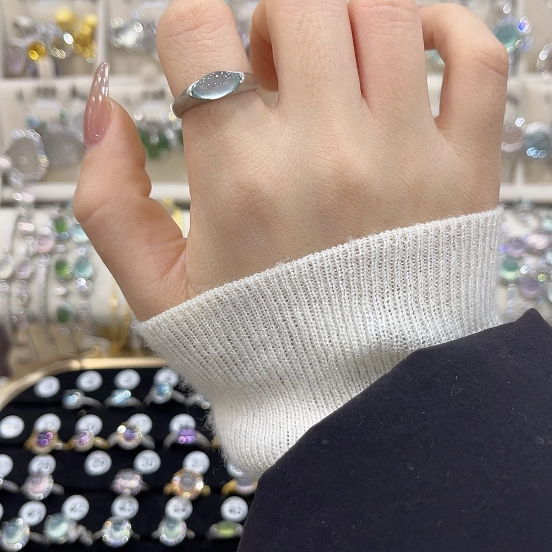 妙****蛇纹石玉银S925镶嵌戒指