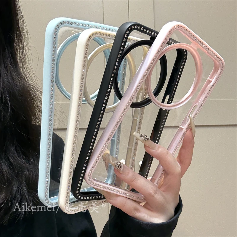 适用华为mate70pro+手机壳高级感简约mate60pro+透明轻奢镶钻边框