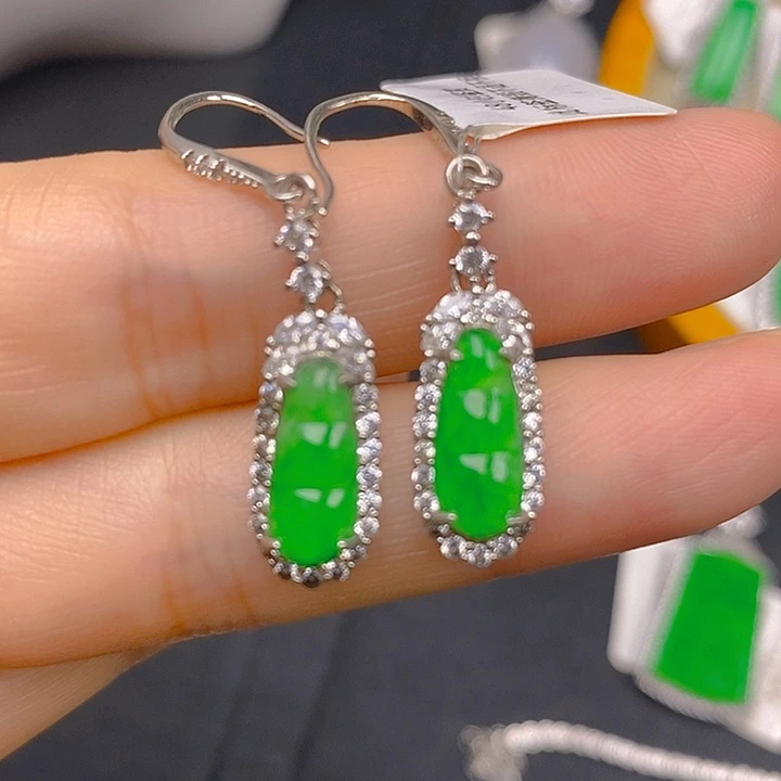 翡翠银S925镶嵌耳饰