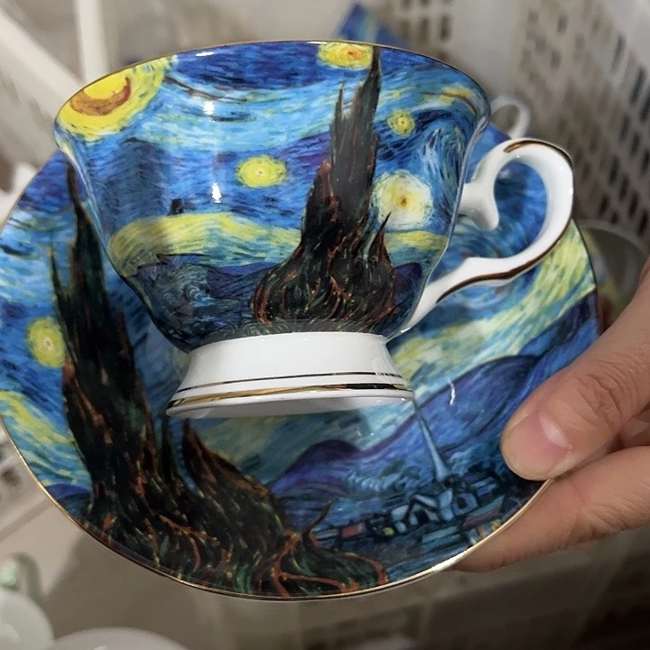 瓷片微瑕骨瓷咖啡杯碟一套星空