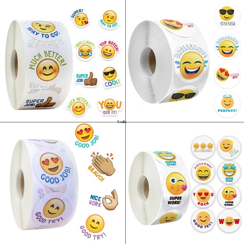 英文贴包鼓励表情贴/贴纸图案500emoji黄豆卷早教儿童幼儿园贴纸