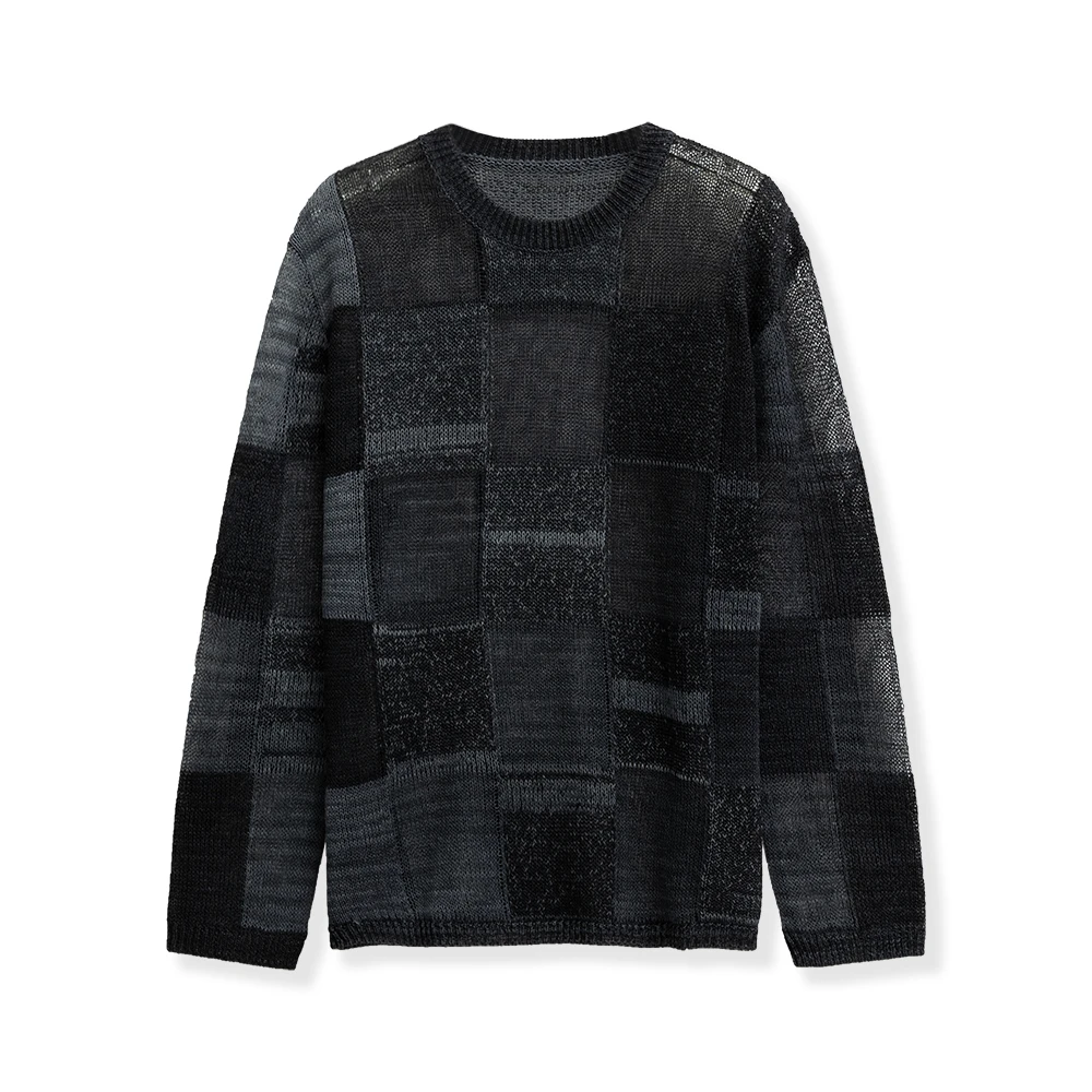 时尚黑灰格纹针织衫轻薄透气7897-352-7858