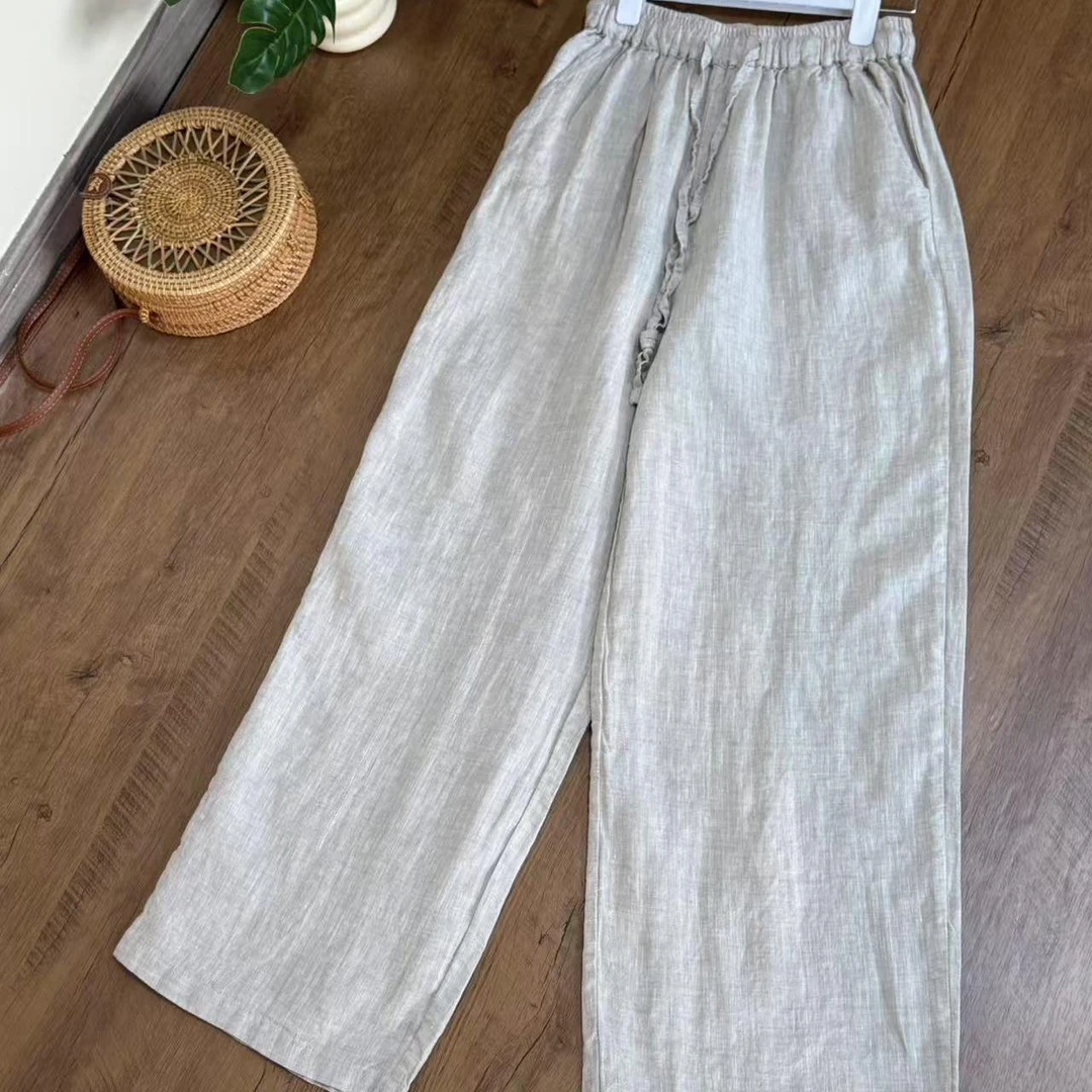 【云目悠悠】亚麻休闲百搭时尚显瘦纯色直筒裤-2025148