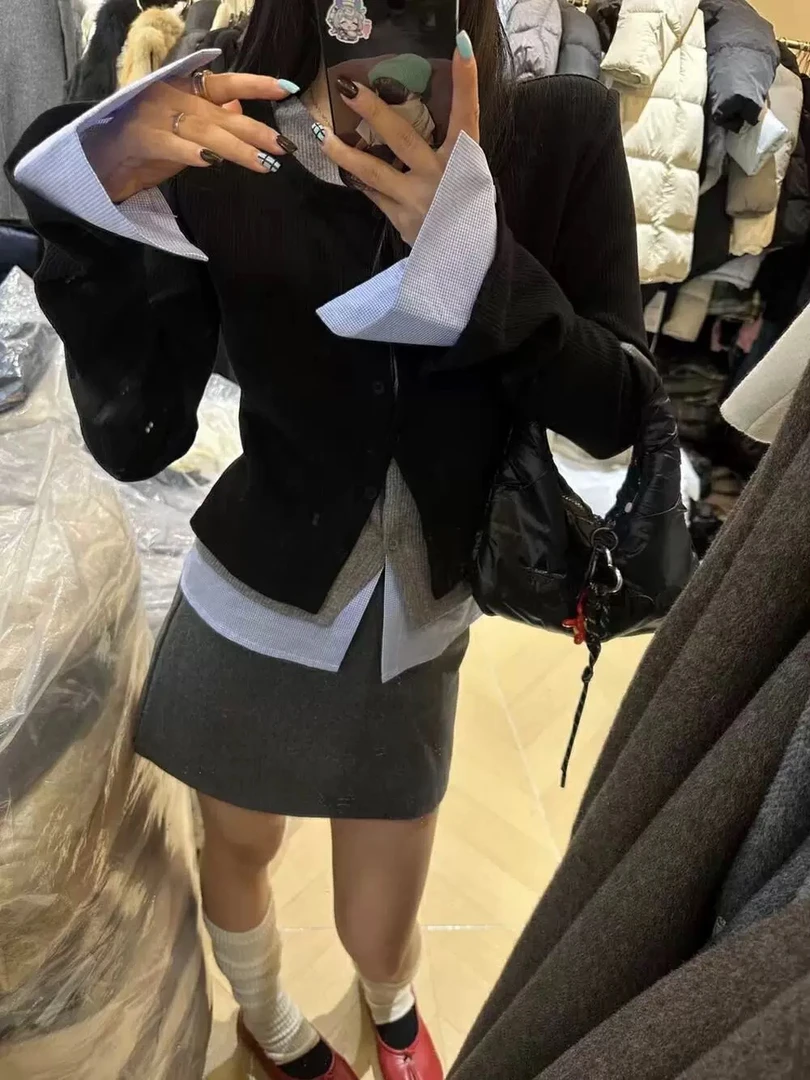 大甜家韩国东大门打底衫女小众设计感假三件2024冬季新款T恤长袖