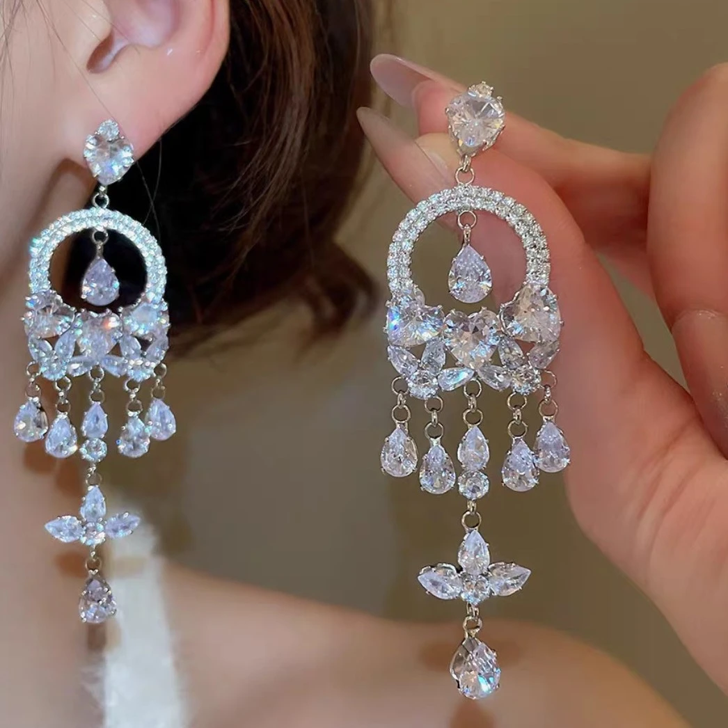 铜合金耳饰 轻奢锆石圆形爱心水滴流苏耳环时尚高级感个性耳饰女