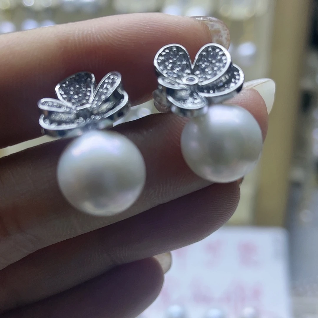 淡水珍珠耳饰银S925镶嵌