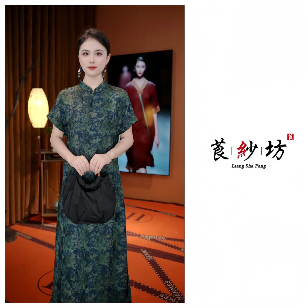 【绮梦丽影】夏季气质减龄宽松显瘦中式旗袍花萝改良旗袍短袖女