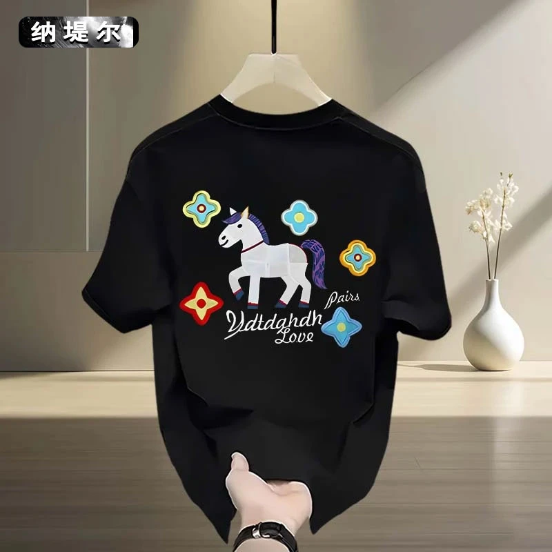 韩版潮流半袖设计卡通印花夏季纯棉透气宽松圆领百搭短袖时尚T恤