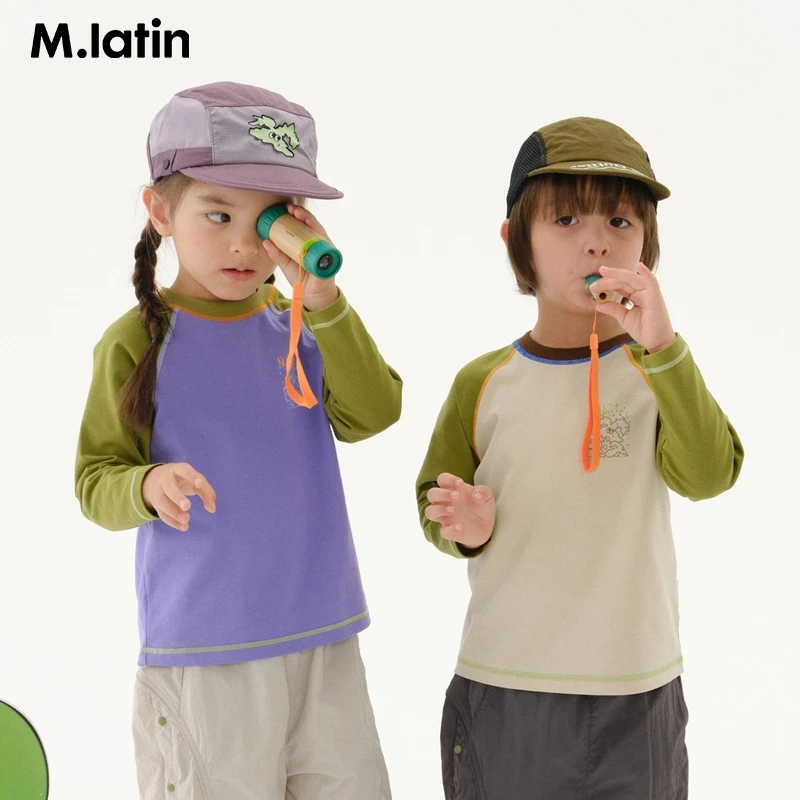 春秋上衣马拉丁童装T恤25春装新款男女小童撞色插肩袖速干棉长袖