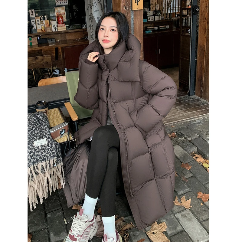 UQS鹅绒泡芙羽绒服2025冬季款加绒加厚保暖长款羽绒外套百搭黑色