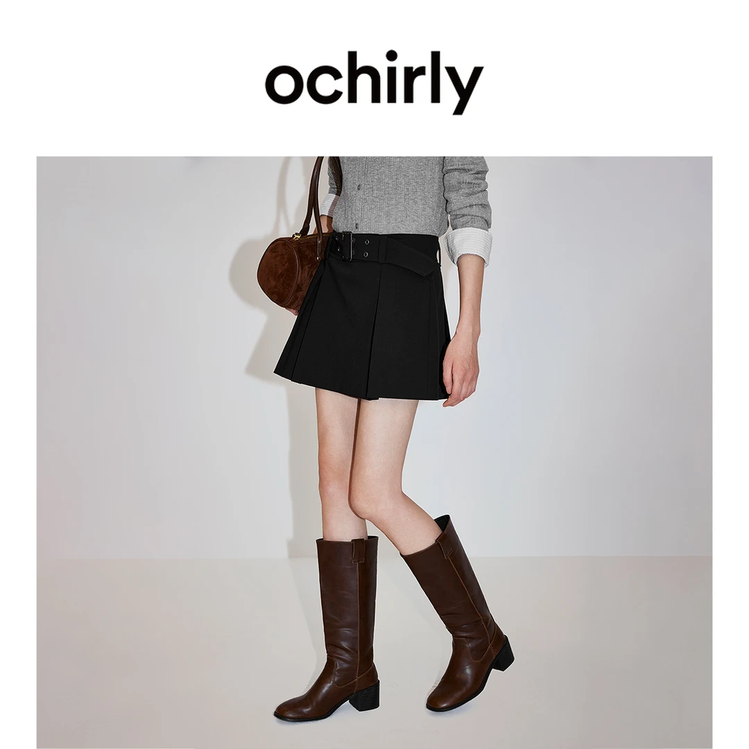 【新品】OCHIRLY欧时力 压褶a字半身裙短裙配腰带打底2026春季
