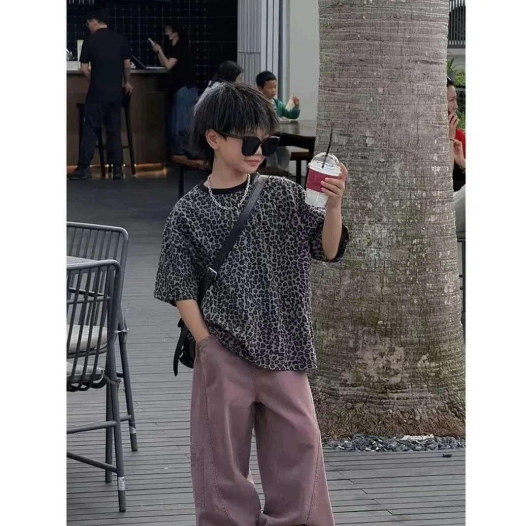 3984休闲时尚洋气炸街潮流夏季男女童豹纹短袖