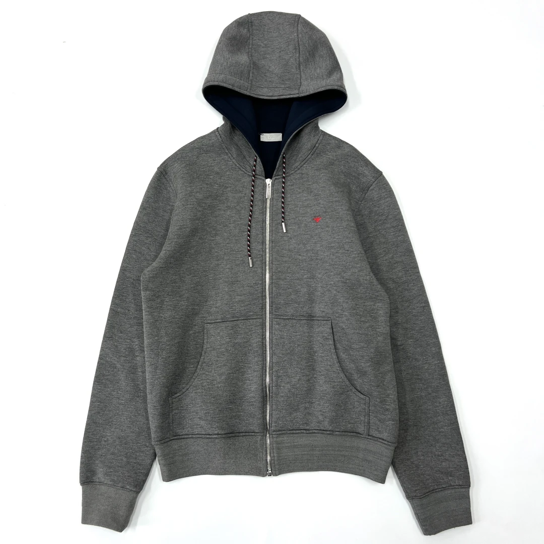 95新 DIOR/迪奥 98新 小蜜蜂刺绣连帽拉链夹克外套 灰色 M码    /