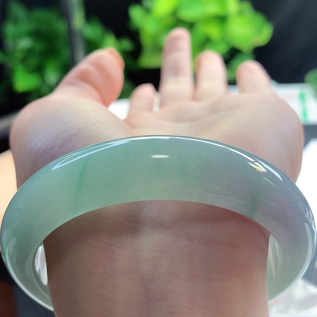 未镶嵌手镯翡翠天然A货翡翠56-57出水芙蓉底金丝绿 宽版