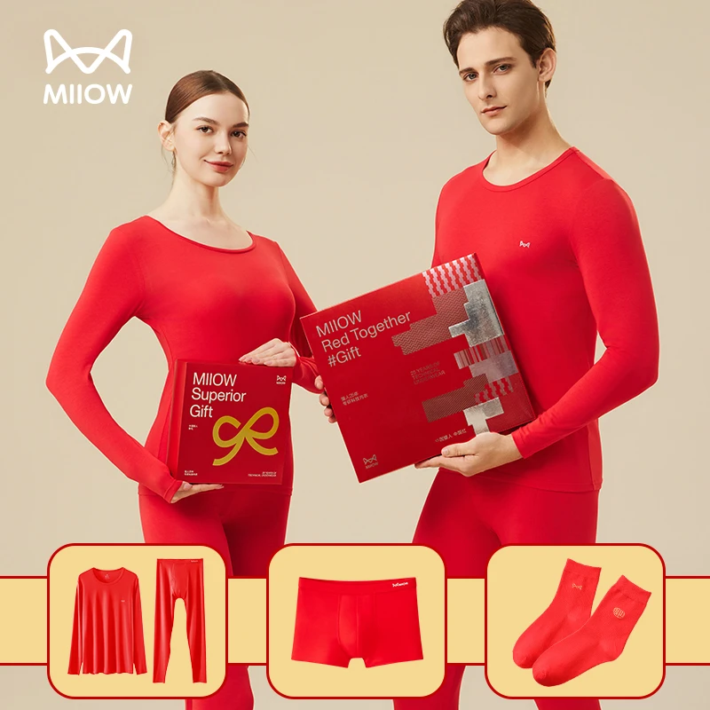 本命年保暖内衣男士莫代尔棉秋衣秋裤女套装结婚大红色