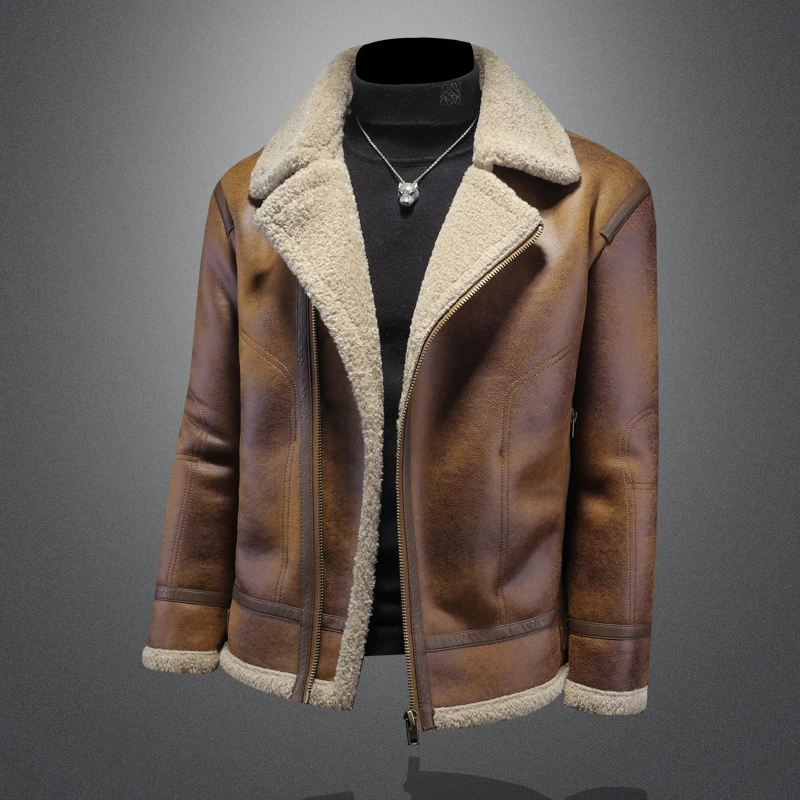 SIBONEULAT希敦纽勒皮毛一体休闲夹克外套男士羊羔毛绒保暖上衣