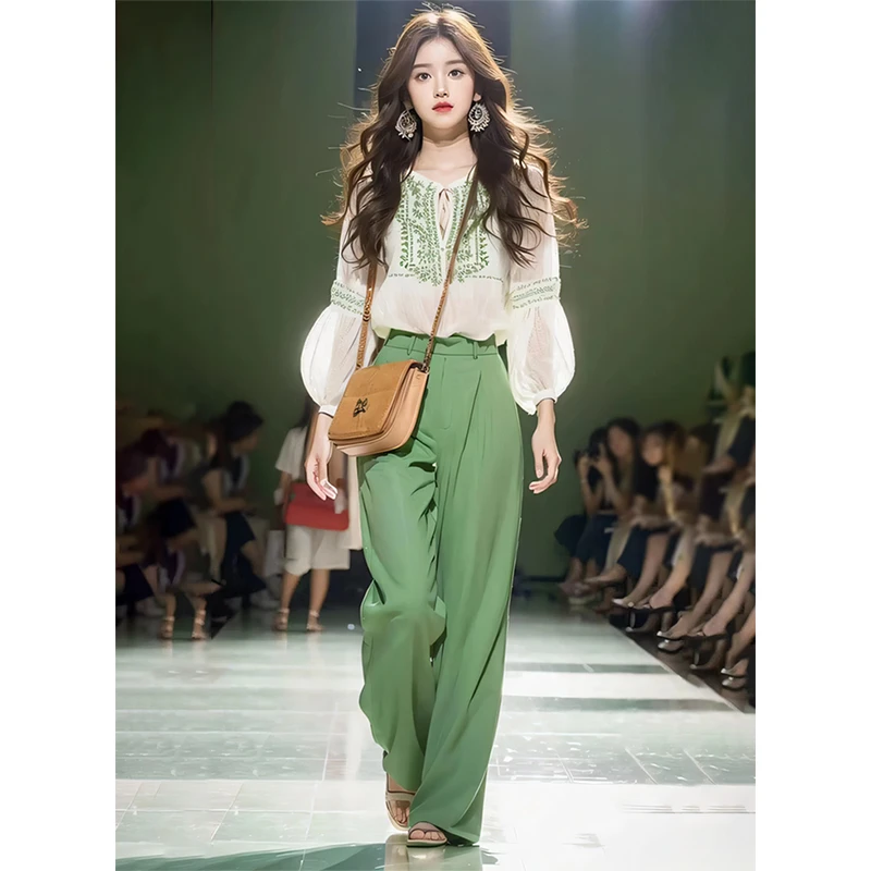 JY#【单/套装】时尚白色印花衬衫裤子2025新款漂亮洋气套装DY9472