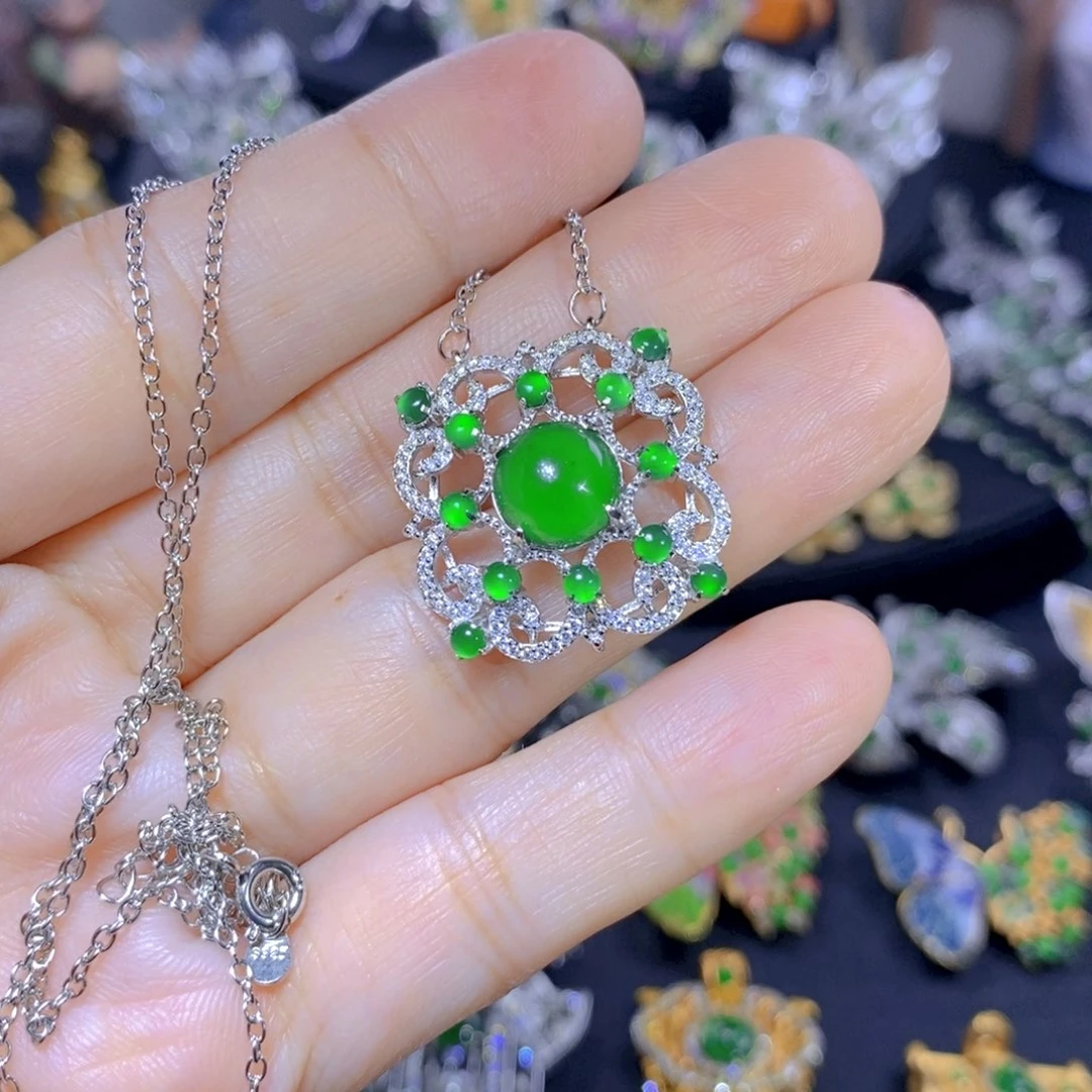 翡翠银S925镶嵌吊坠(不含链)天然翡翠