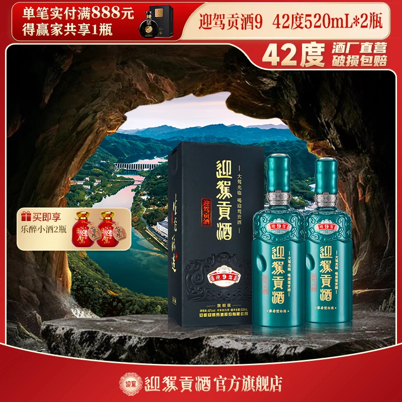 迎驾贡酒【酒厂自营】迎驾洞9 浓香型白酒送礼宴请42度520ml*2瓶