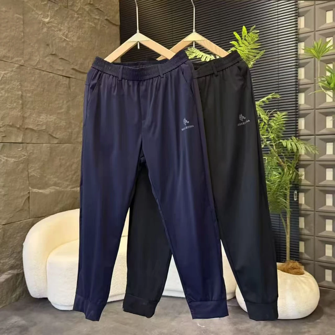 夏季新款男士薄款呼吸网眼百搭休闲裤舒适冰丝透气弹力潮流运动裤