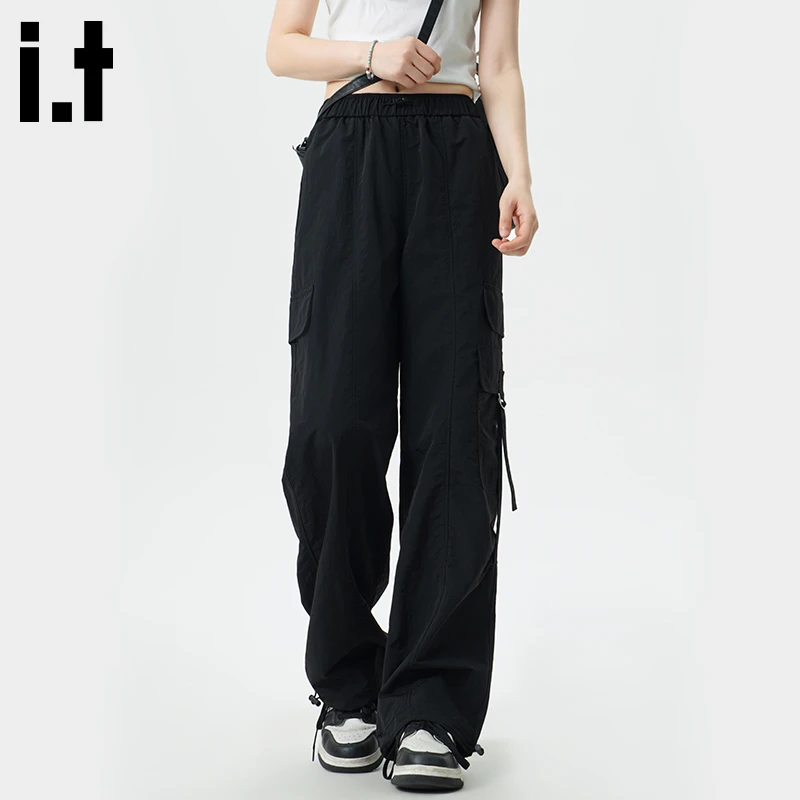 i.t:CHOCOOLATE美式直筒工装裤女2025秋冬季新款黑色运动休闲裤子