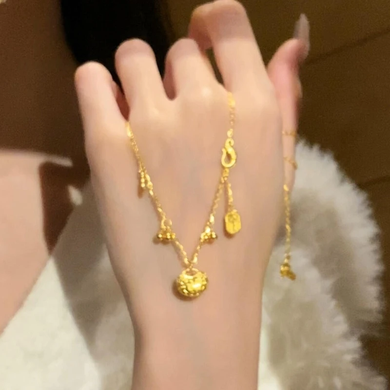 铜合金项链 新中式金色小福坨项链复古轻奢气质高级感精致锁骨链