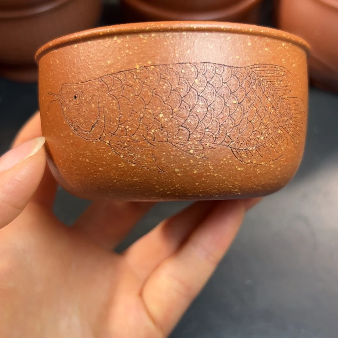 紫砂茶杯红降坡主人杯