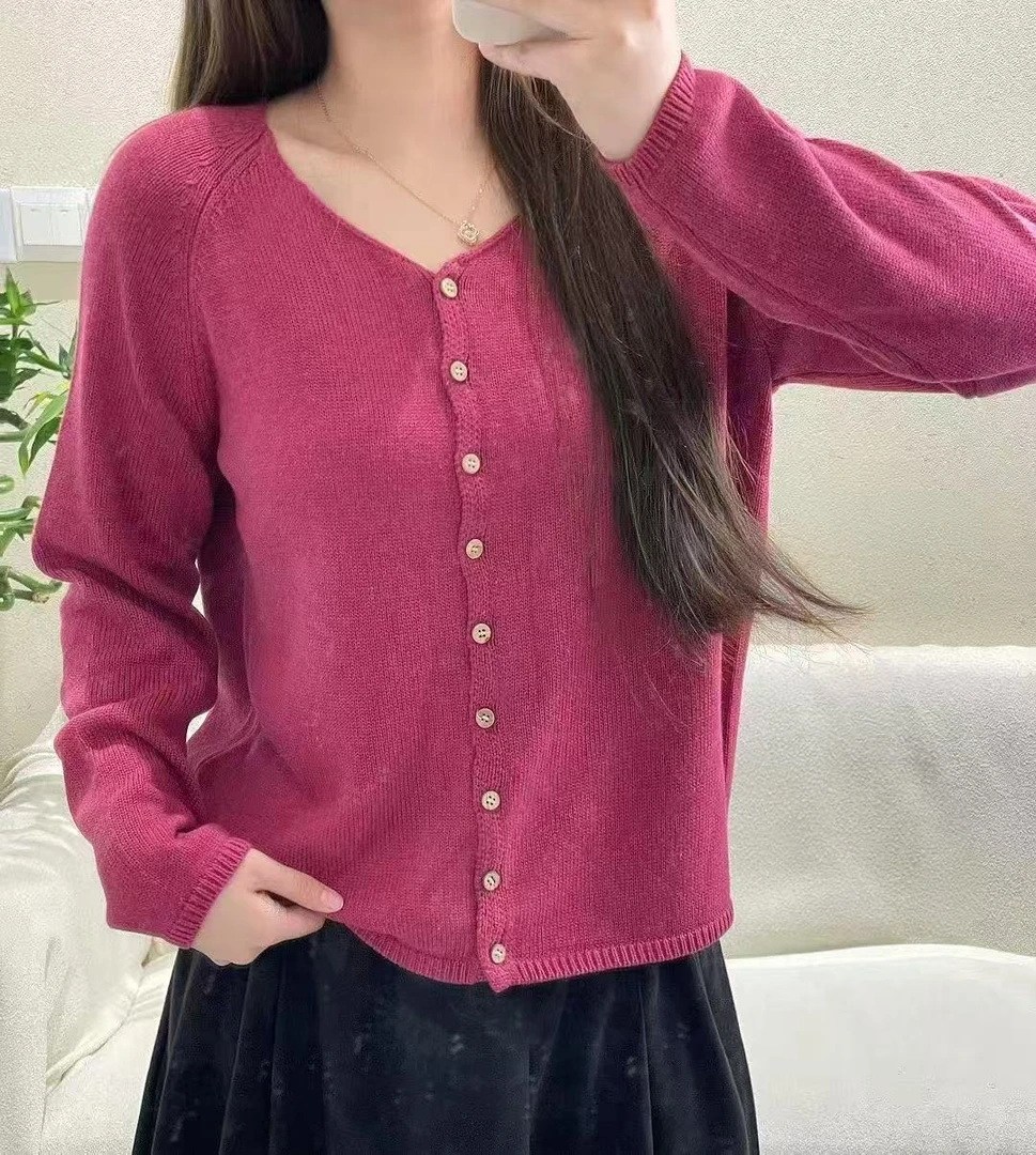 8636秋季搭配韩版文艺显瘦全棉针织衫女气质通勤外搭基础开衫