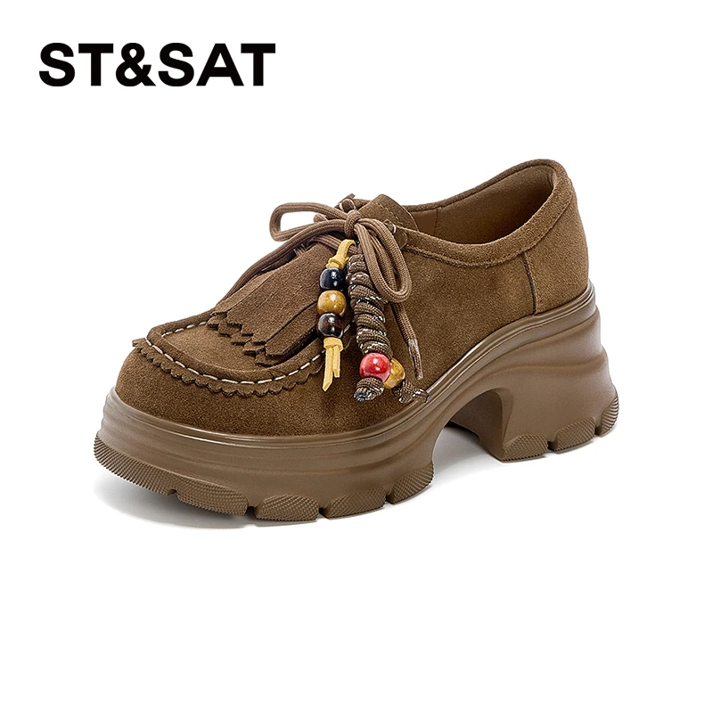 星期六复古风厚底高跟女式时尚休闲百搭舒适英伦女士软底麦穗乐福