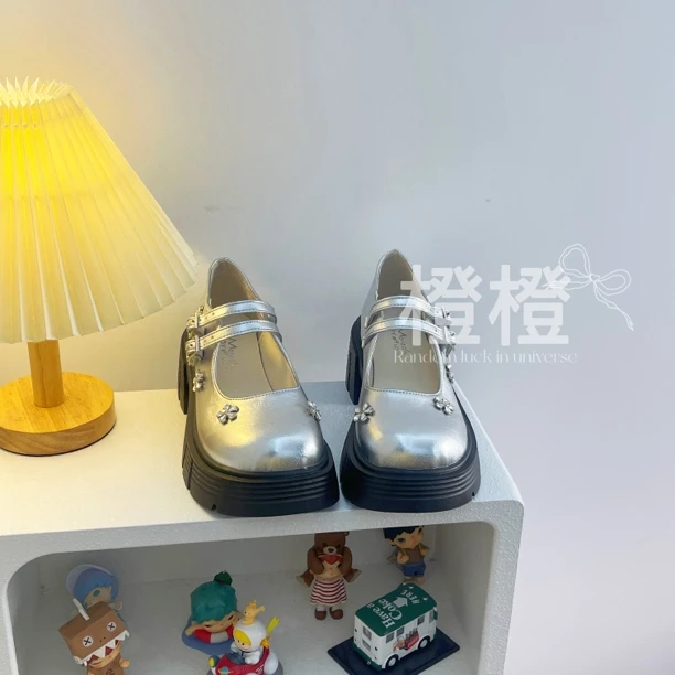 【橙橙—M3】夏季潮款小众百搭圆头珍珠增高软底复古粗跟四季单鞋