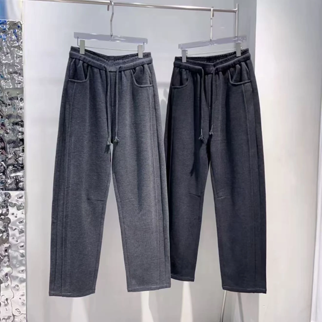 男士秋冬定制高端莱赛尔软糯垂顺宽松直筒卫裤男情侣款休闲裤