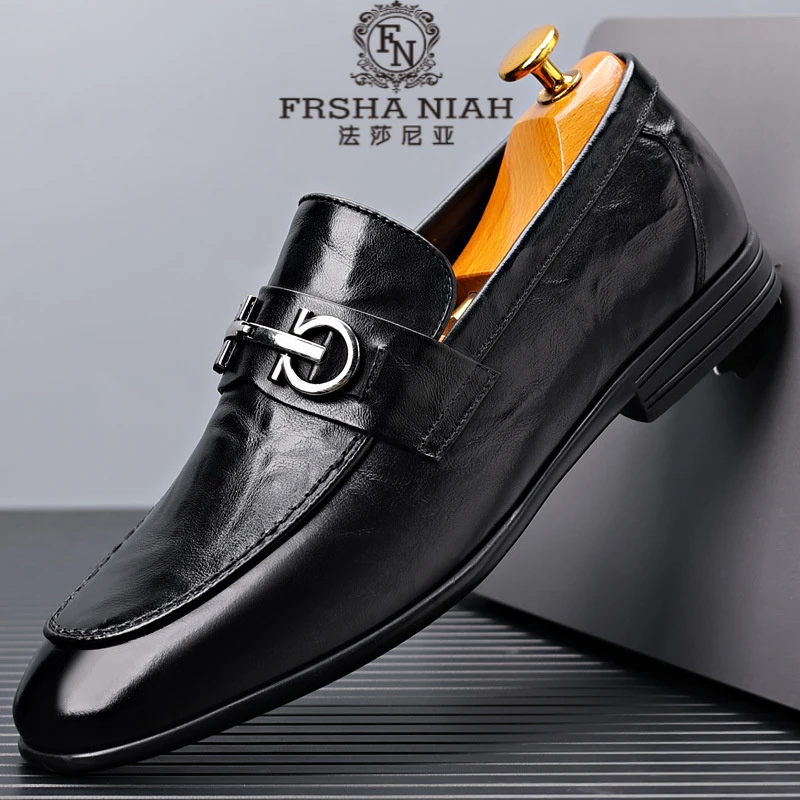 法莎尼亚新款乐福鞋英伦男一脚蹬头层牛皮爆款休闲皮鞋软底男鞋