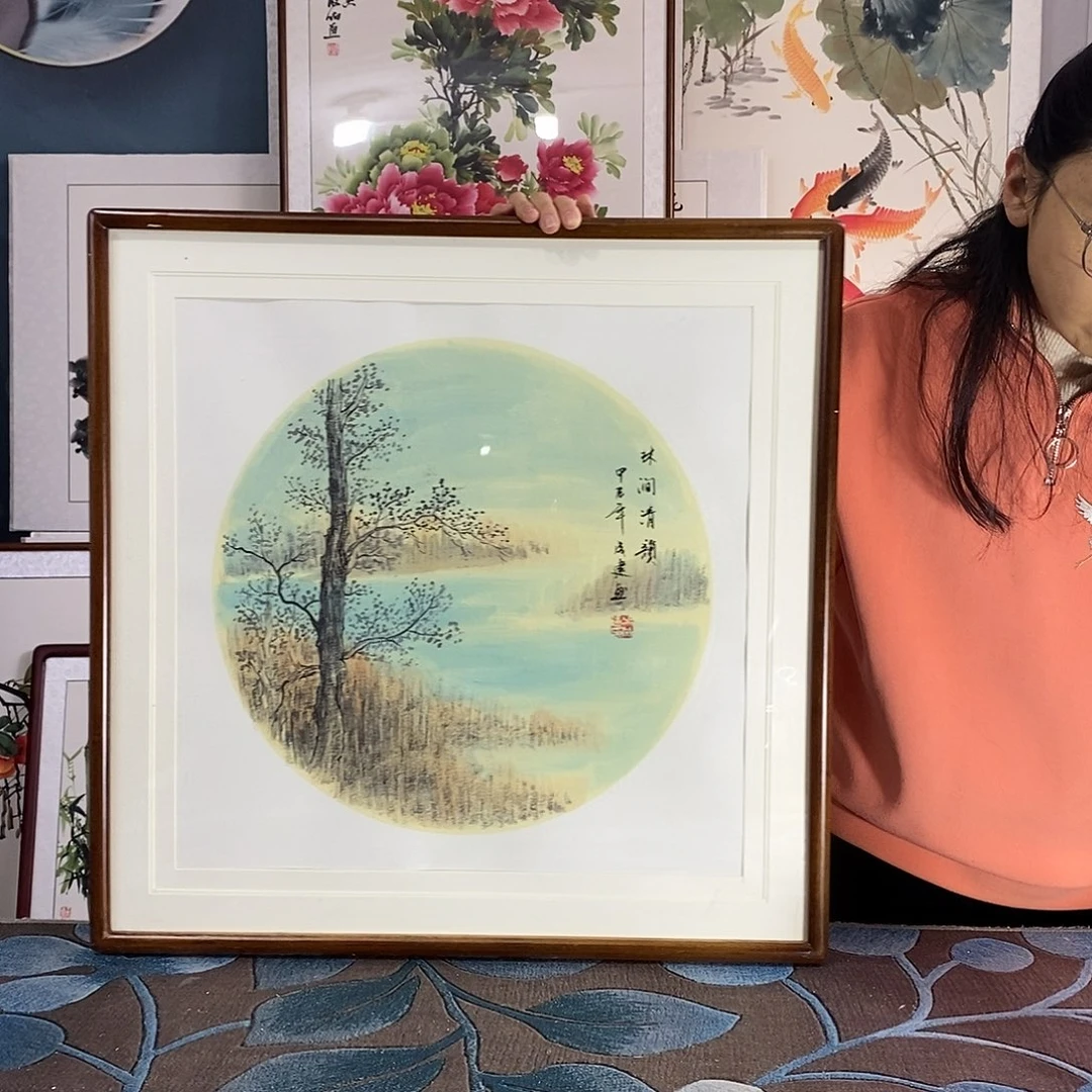 国画手写手绘国画作品带框包邮62✖️62