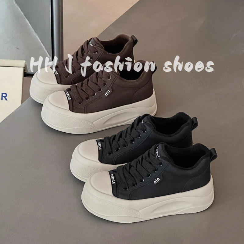 真皮厚底加绒高帮德训鞋女2025秋冬新款舒适保暖百搭休闲运动板鞋