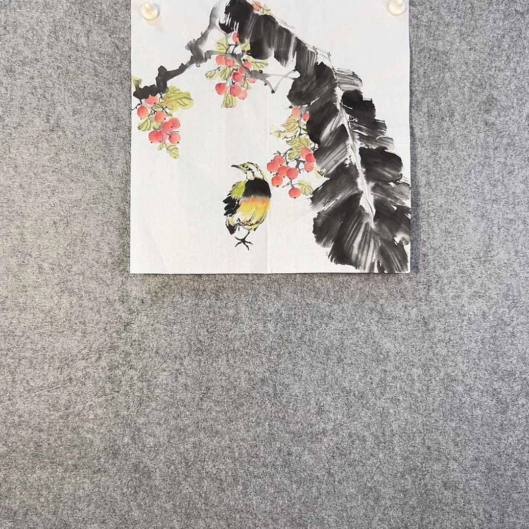 国画493 花鸟在树丛的顶端鸣叫叫声