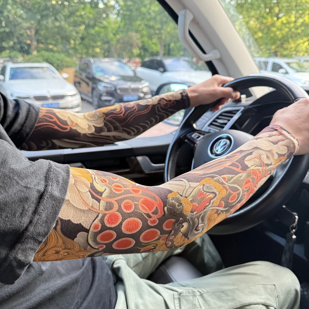 男女花臂纹身冰袖防紫外线透气夏天薄款运动冰丝户外冰袖骑行女人