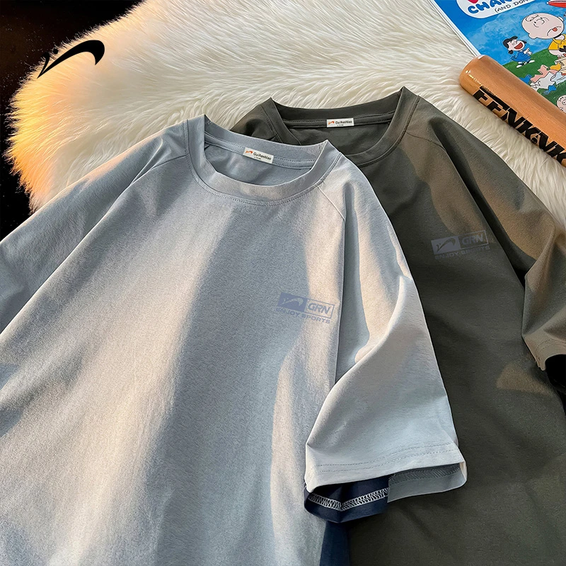 贵人鸟插色冰丝短袖t恤男士2025新款夏季美式潮流宽松休闲体恤男