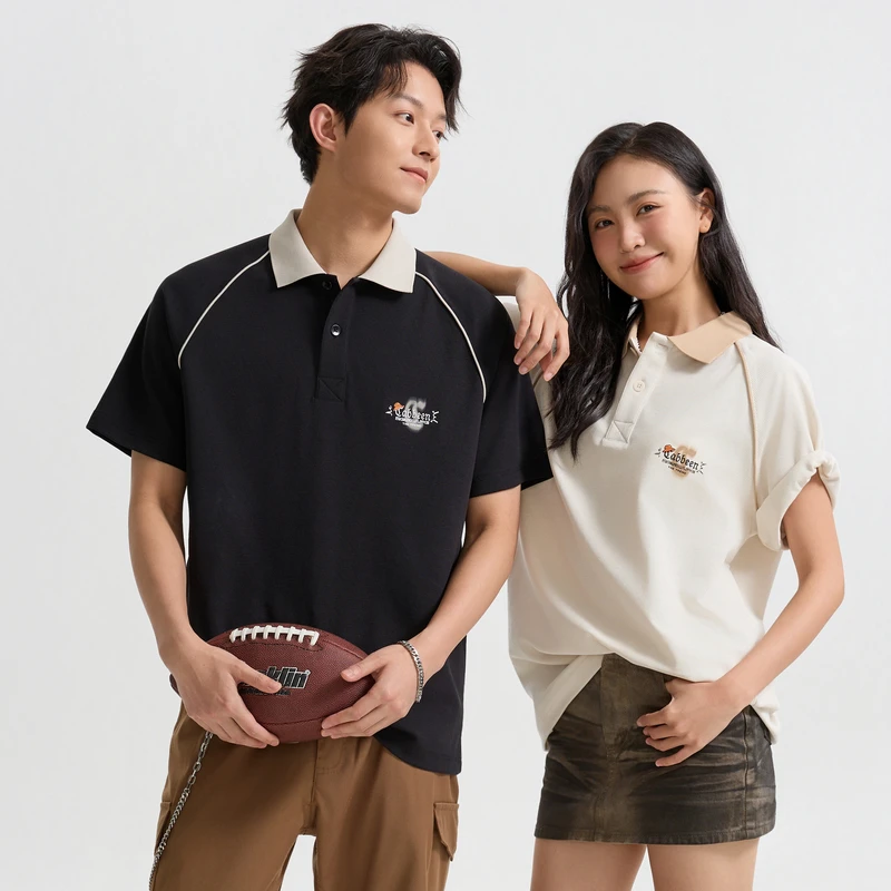 卡宾高级感男装凉感华夫格Polo衫春季潮流新款运动结构百搭T恤