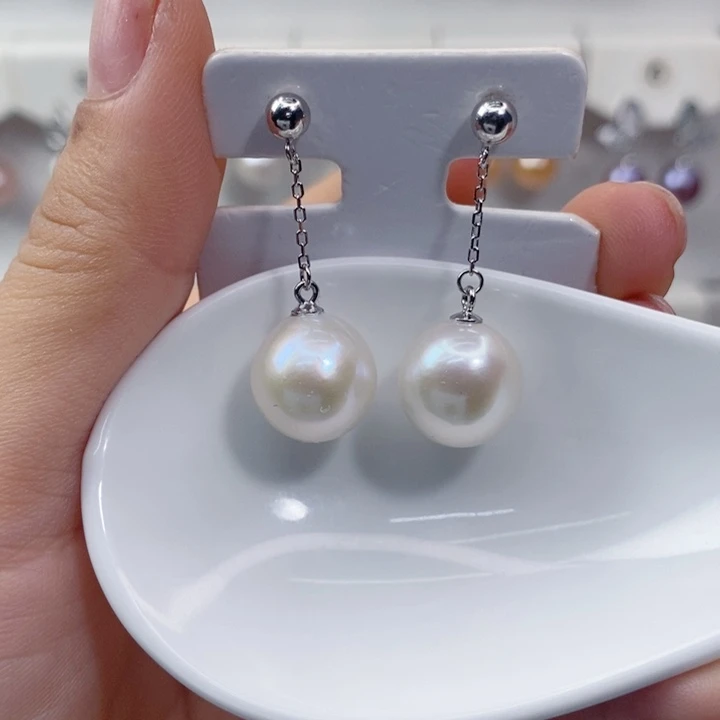 耳饰银S925镶嵌淡水珍珠