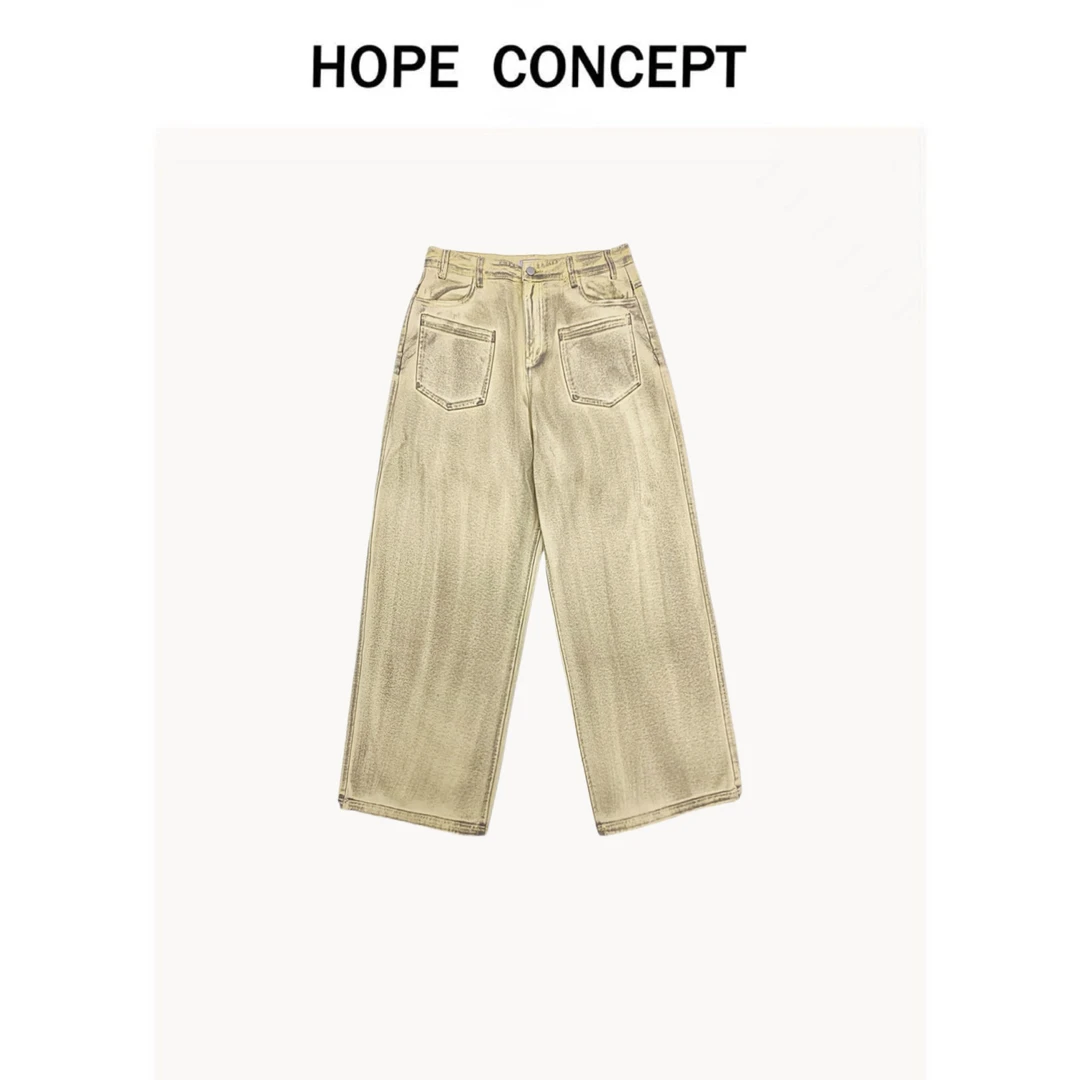 24297#HOPECONCEPT25春复古感回溯 重工墨染男女同款牛仔裤脏脏裤